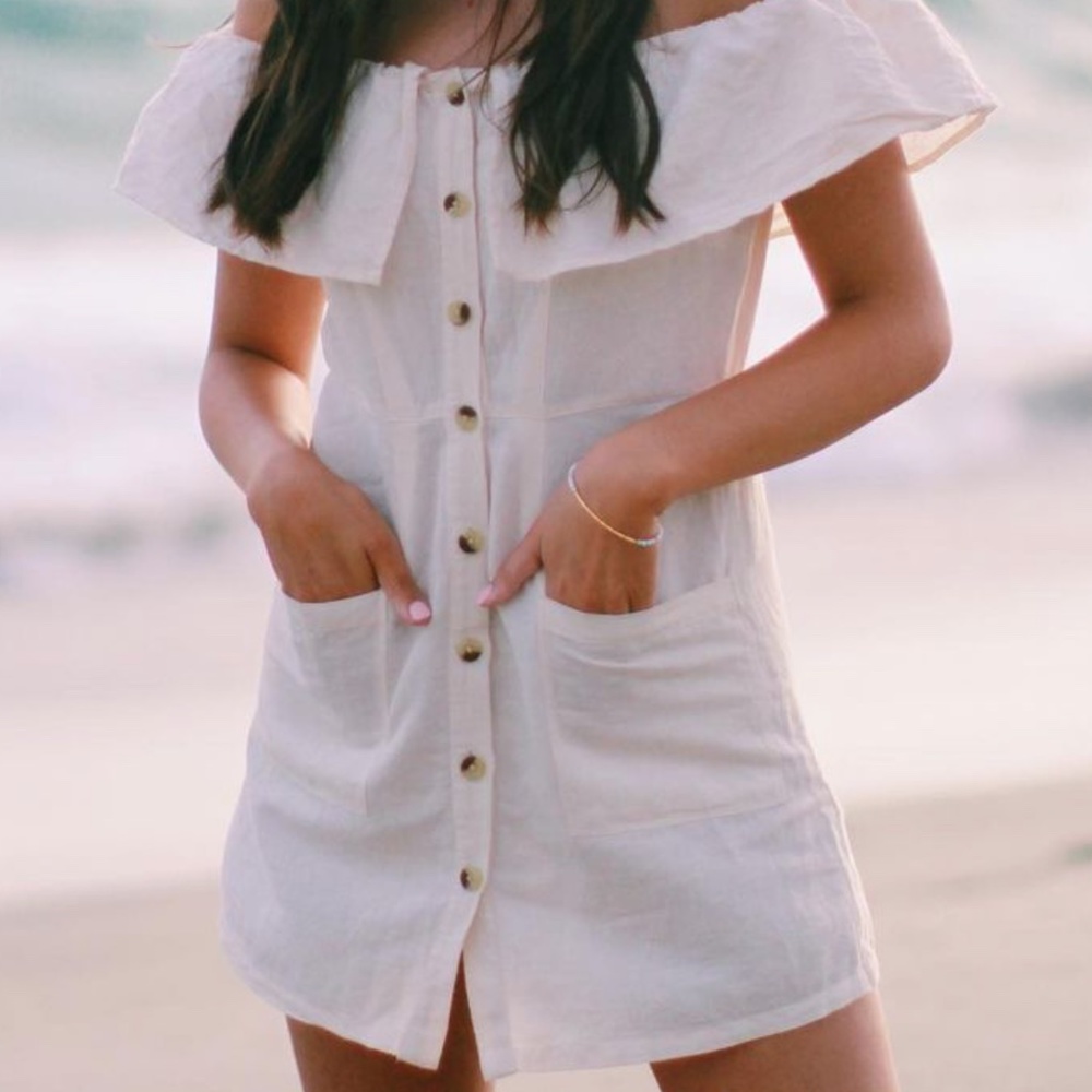 Topshop Off the Shoulder Button Front Mini Dress